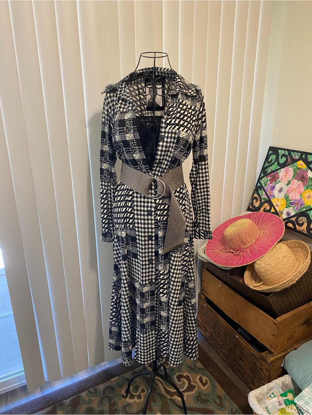 Attitudes by Renee Black and White Patchwork button front Maxi